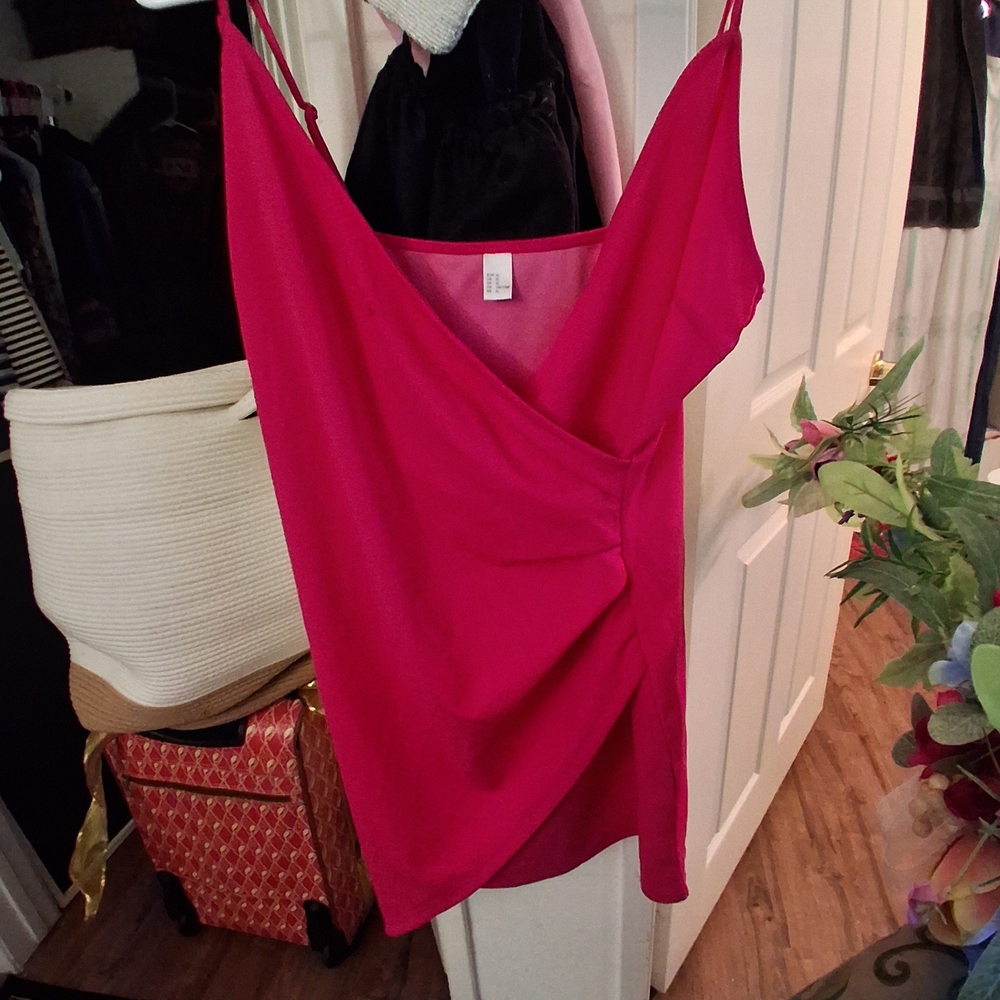 Women’s Hot Pink Mini Dress with Draped Front